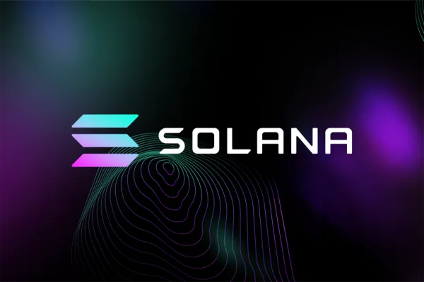 The Solana logo in a colorful background